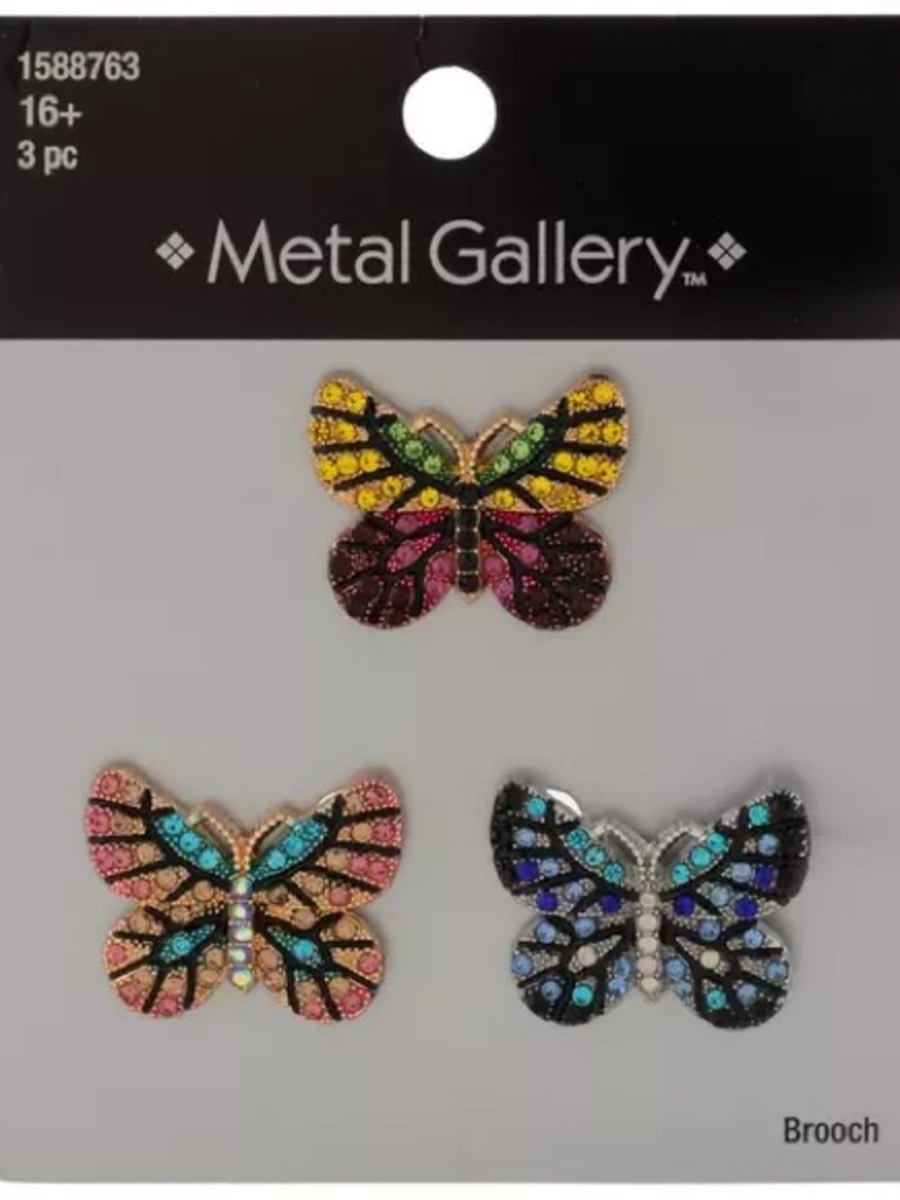 New 3 Metal Gallery Multicolor Butterfly Brooch Set - 3pc
